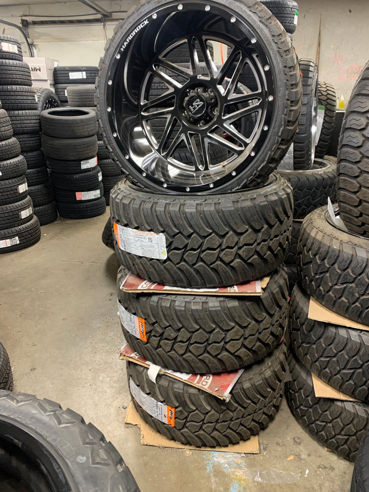 Hardrock Off-road 24x14 -76mm Offset Black and Milled 5x5.5 Dodge 1500 with 33/1450/24 AMP Tires