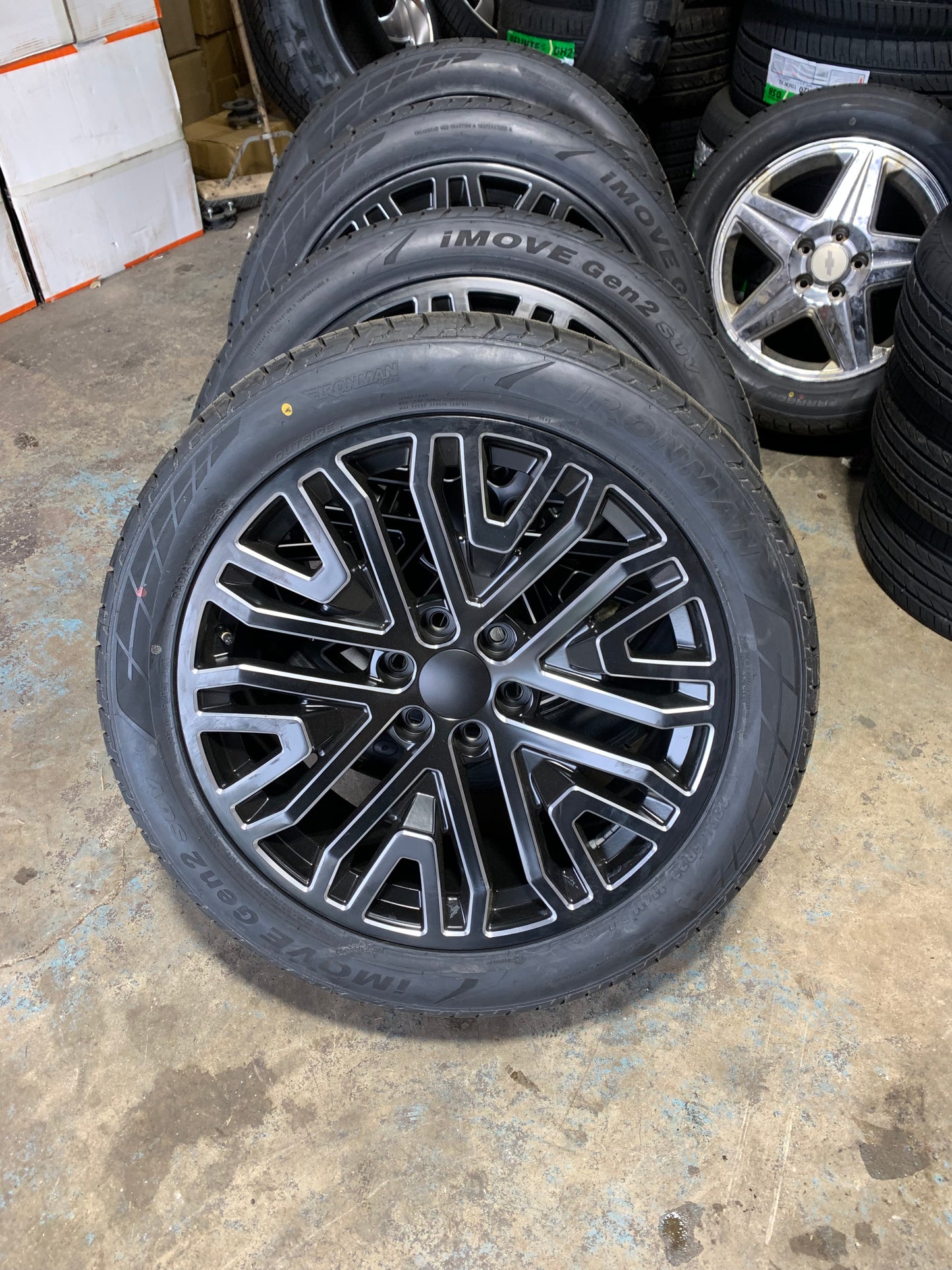 Chevy 6 Lug Replica 22" Black And Milled With Tires