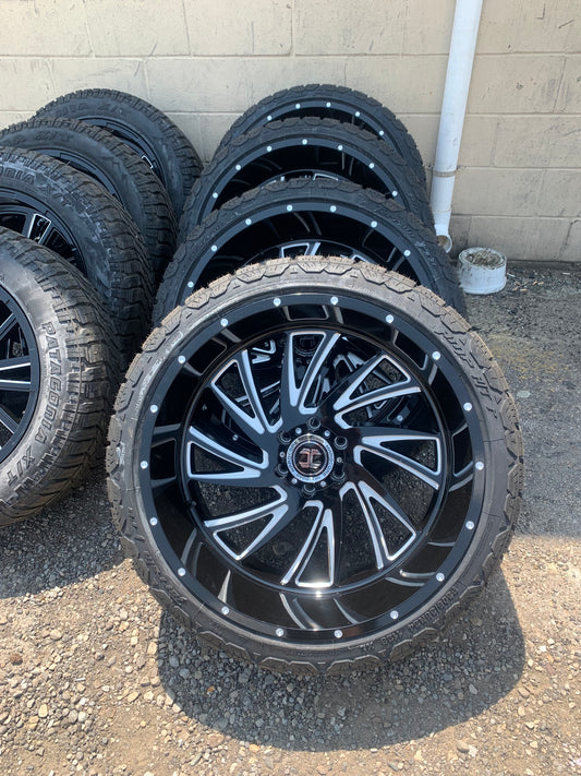 Hardcore HC21 24x12 Black -44mm Offset Chevy/Dodge 1500 With 305/35/24 AMP All Terrain Tire