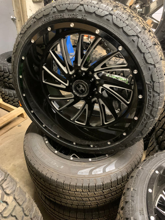 Hardcore Off-road 8x170 Ford 24x12 -44mm Offset With AMP 33/1250/24 All Terrain Tires