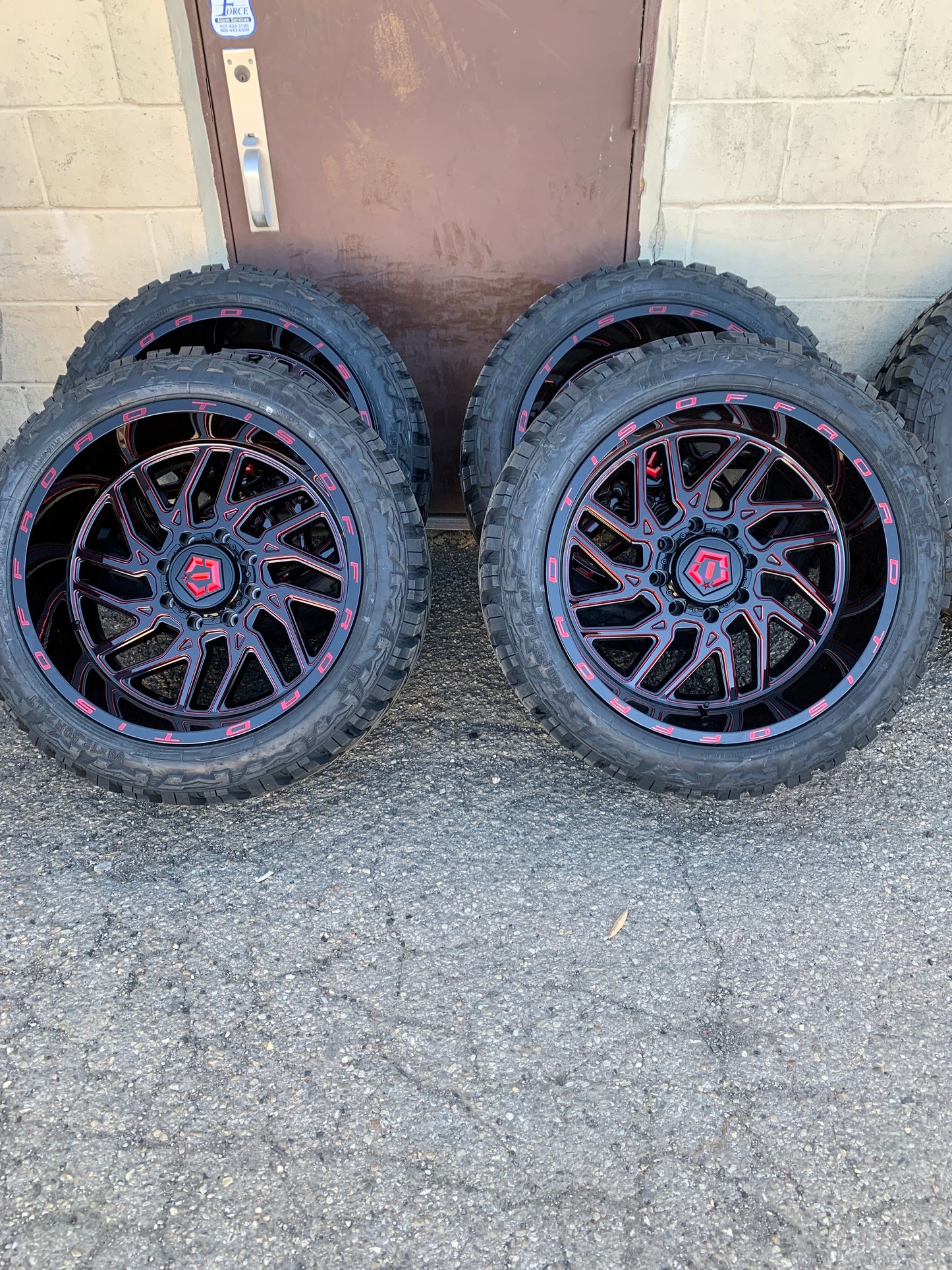 TIS 20x12 -44mm Offset Black and Red Ford F250/350 8x170 with 33/1250/20 Tires