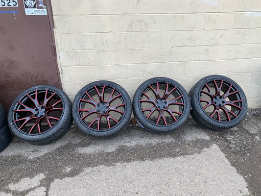 Hellcat Wheels 5x115 Black and Red for Charger/Challenger/Chrysler 300 with 265/35/22 Decenti Tires