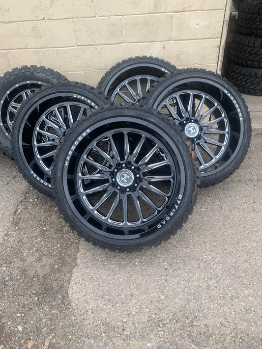 Hardcore Off-road 24x12 -44mm Offset Black Chevy/Dodge 2500/3500 8x6.5 with AMP 33/1250/24 AT Tires