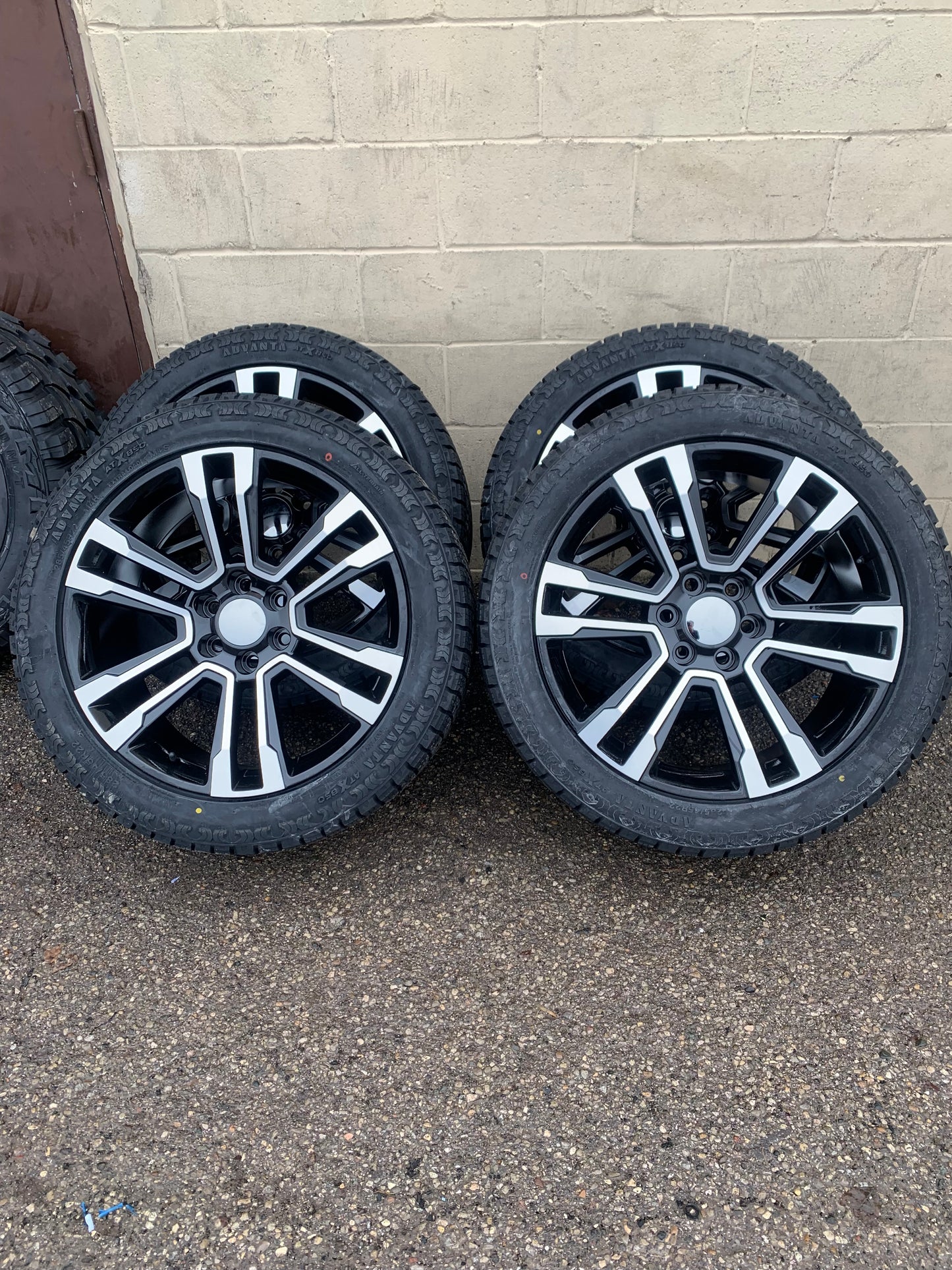 Chevy Replica 22" Black and Machine with 285/45/22 All Terrain Tires