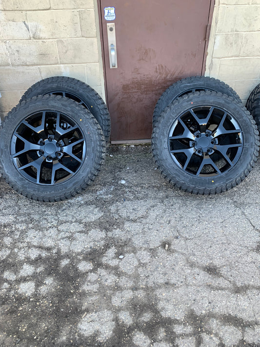 OE Replica 20" Black Chevy/Dodge/GMC 6 Lug with 275/55/20 All Terrain Tires