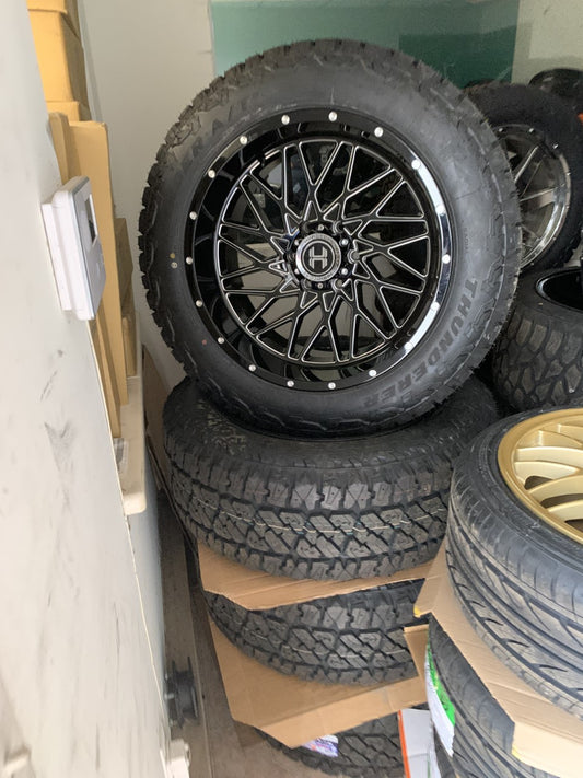 Hardcore Off-road 6x5.5 Chevy Silverado Black 20x10 -19mm Offset with Ranger ATR All Terrain Tires