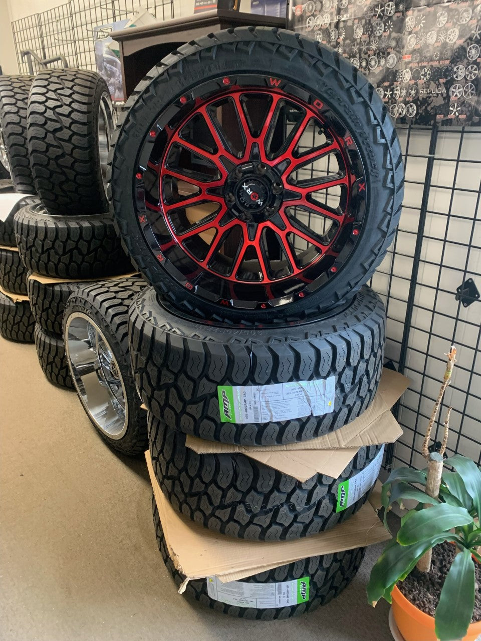 Worx Off-road 22" Chevy/Ford F150 6 Lug Black and Red With All Terrain Tires