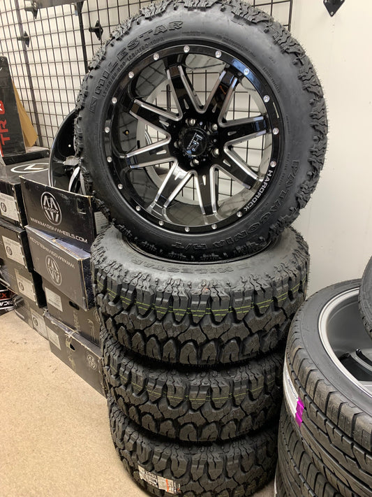20" Hardrock Offroad Black and Milled Dodge 1500 5 Lugs with 285/55/20 Milestar MT Tires