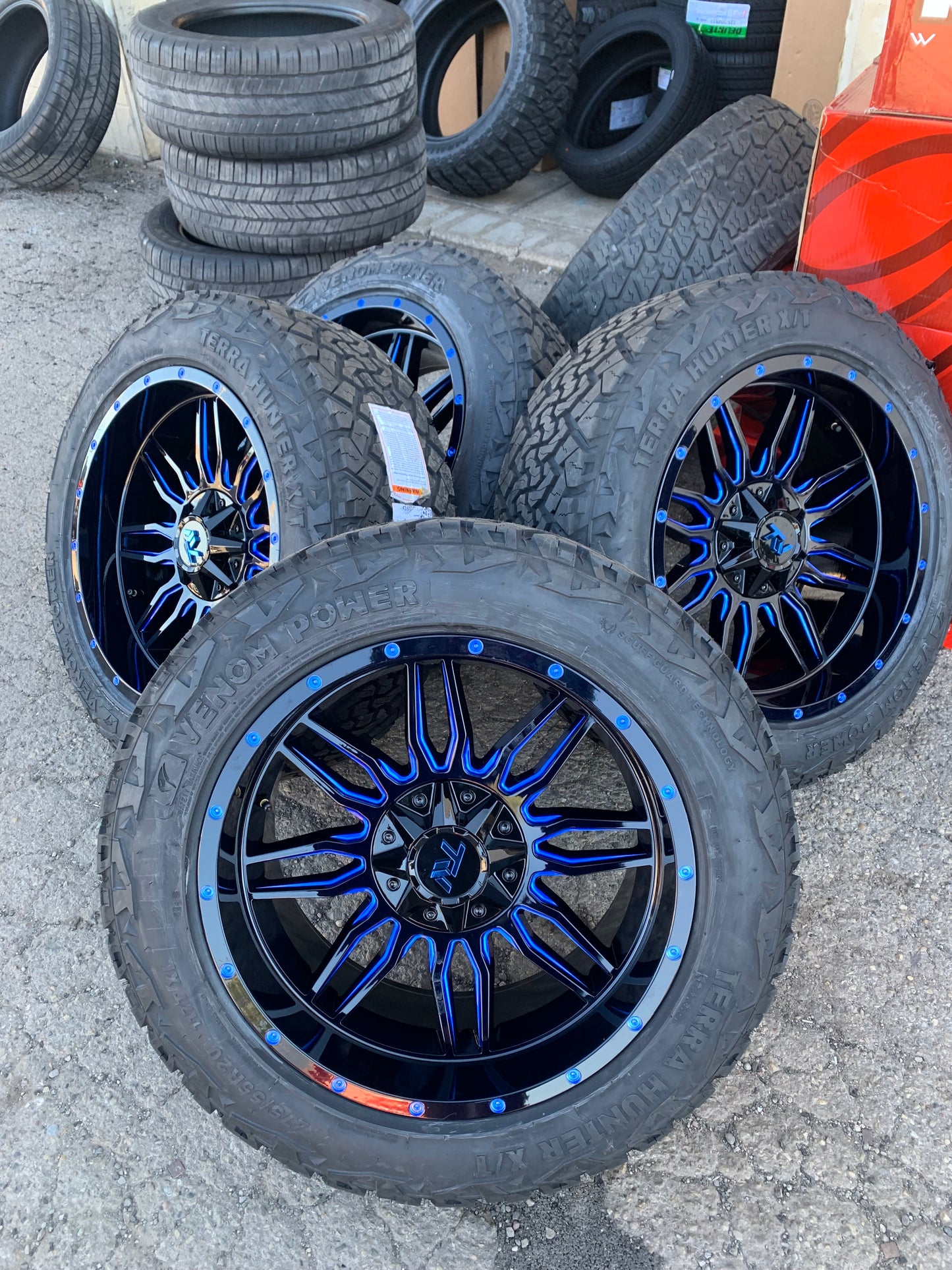 TW Off-road 20" Black and Blue With All Terrain Chevy Silverado Ford F150 6 Lug