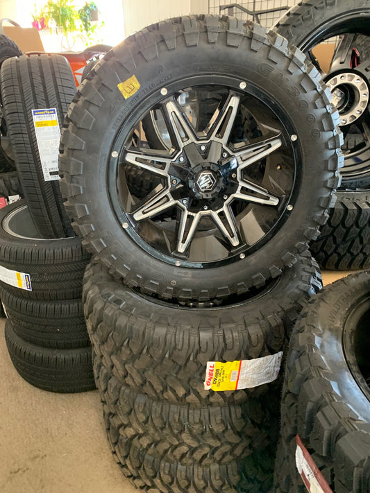 20" Mayhem Offroad Black and Milled 8x180 Chevy GMC 2011-2020 with 33/1250/20 Gineli Mud Terrain Tires