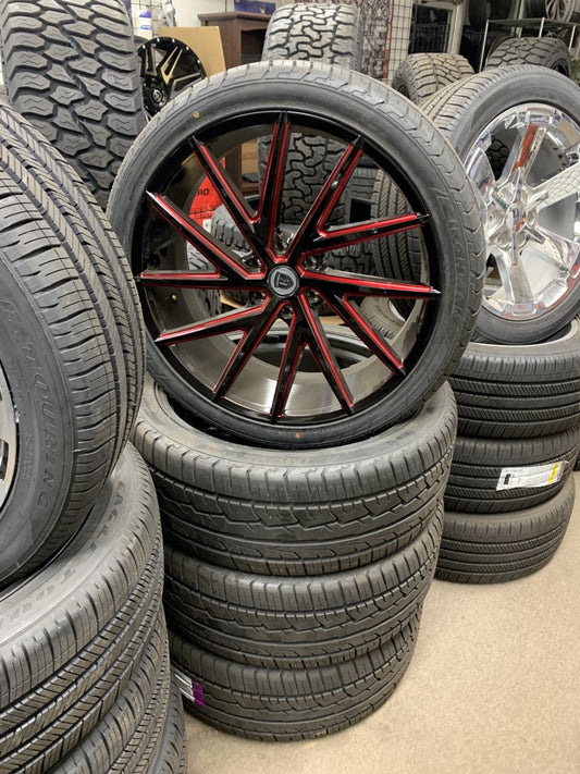 Chevy Dodge GMC Cadillac 6 Lug Black And Red With Tires