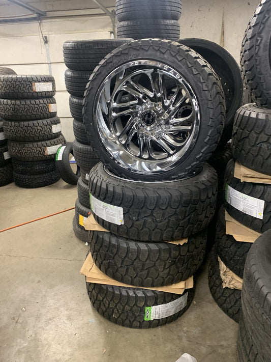 Hardcore Off-road 22" Chevy 8x180 Chrome with 305/40/22 AMP All Terrain