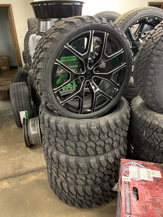 GMC Cadillac Dodge Chevy 6 Lug Snowflake 24" Black And Milled With Tires